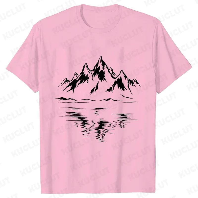 Mountain Print Men's T-shirt Summer Outdoor Comfortable Breathable Short-sleeved Top Outdoor Lovers Oversized Men T-shirt