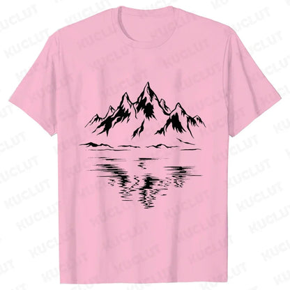Mountain Print Men's T-shirt Summer Outdoor Comfortable Breathable Short-sleeved Top Outdoor Lovers Oversized Men T-shirt