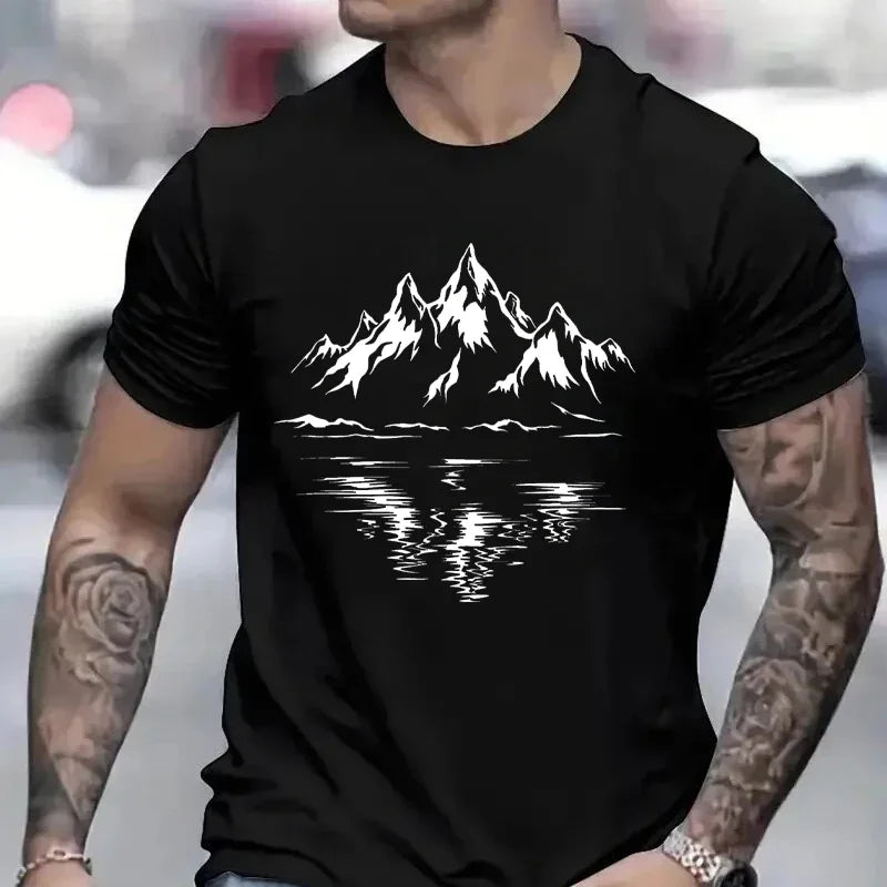 Mountain Print Men's T-shirt Summer Outdoor Comfortable Breathable Short-sleeved Top Outdoor Lovers Oversized Men T-shirt