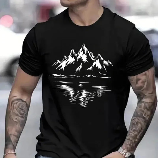 Mountain Print Men's T-shirt Summer Outdoor Comfortable Breathable Short-sleeved Top Outdoor Lovers Oversized Men T-shirt
