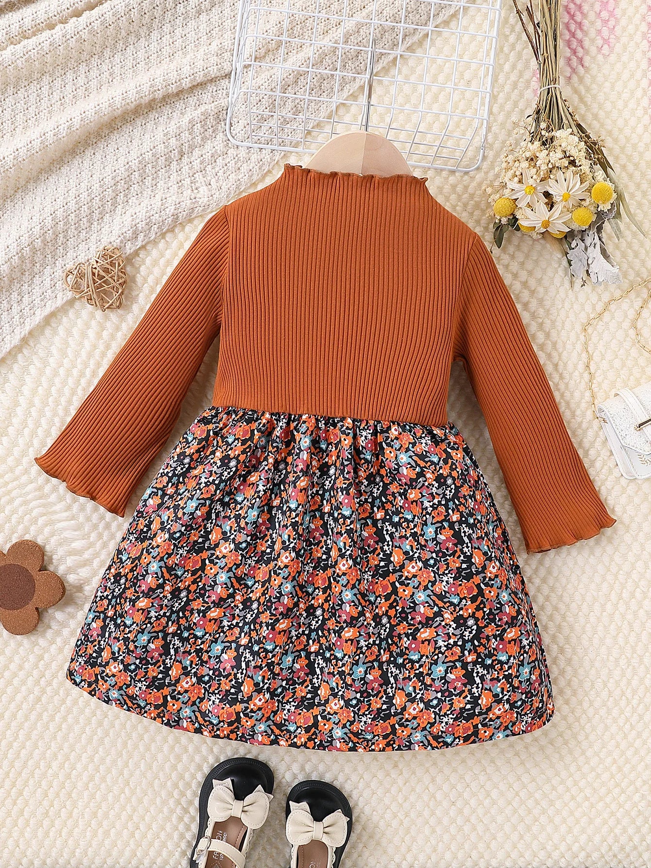Girl's Long Sleeve Dress Fall Floral Design