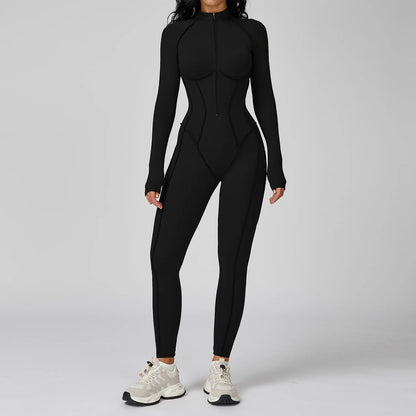 Yoga Bodysuit Long Sleeved Women's Tracksuits Gym Zipper Jumpsuits Sports Workout High-intensity Fitness One-piece Tights Suit
