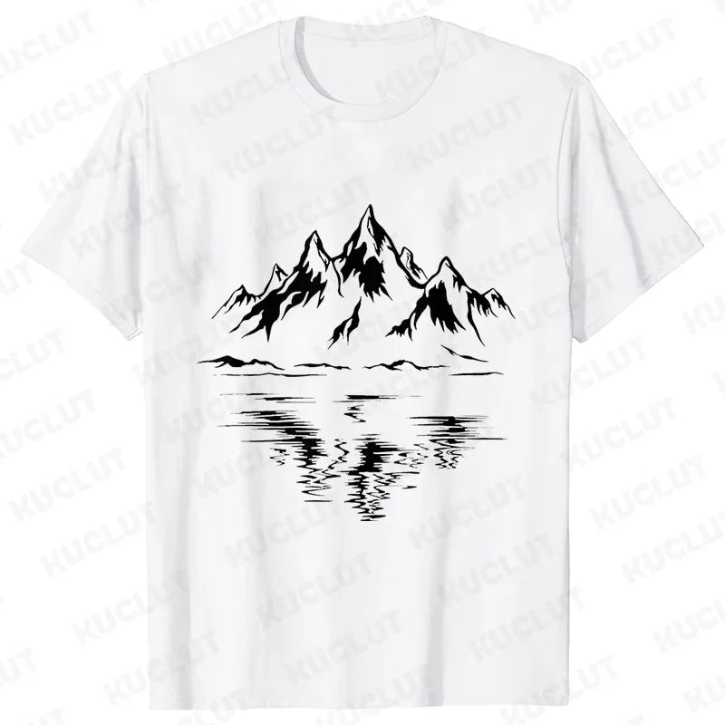 Mountain Print Men's T-shirt Summer Outdoor Comfortable Breathable Short-sleeved Top Outdoor Lovers Oversized Men T-shirt