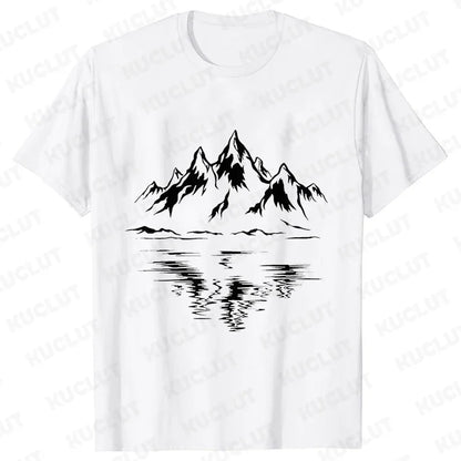 Mountain Print Men's T-shirt Summer Outdoor Comfortable Breathable Short-sleeved Top Outdoor Lovers Oversized Men T-shirt
