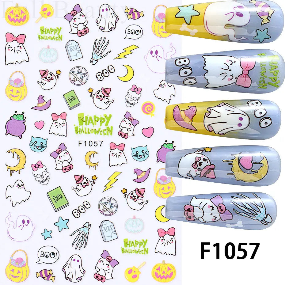 3D Cartoon Halloween Design Nail Stickers Fall Nail Art
