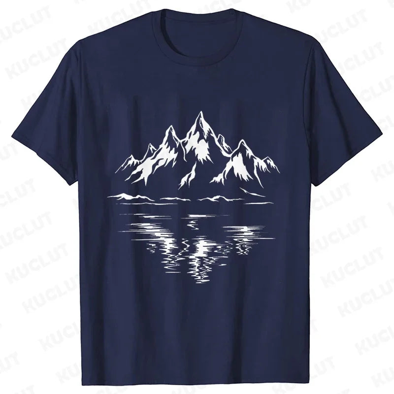 Mountain Print Men's T-shirt Summer Outdoor Comfortable Breathable Short-sleeved Top Outdoor Lovers Oversized Men T-shirt