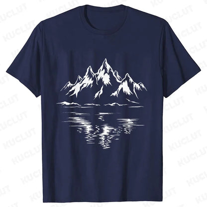 Mountain Print Men's T-shirt Summer Outdoor Comfortable Breathable Short-sleeved Top Outdoor Lovers Oversized Men T-shirt
