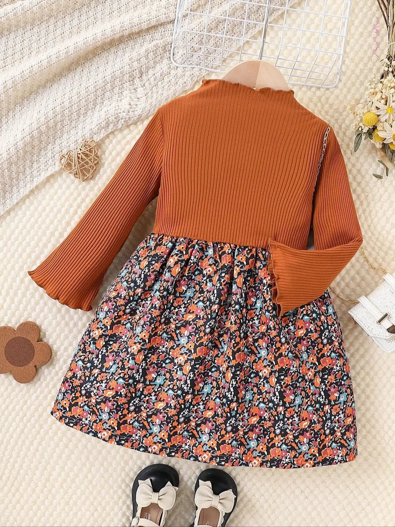 Girl's Long Sleeve Dress Fall Floral Design