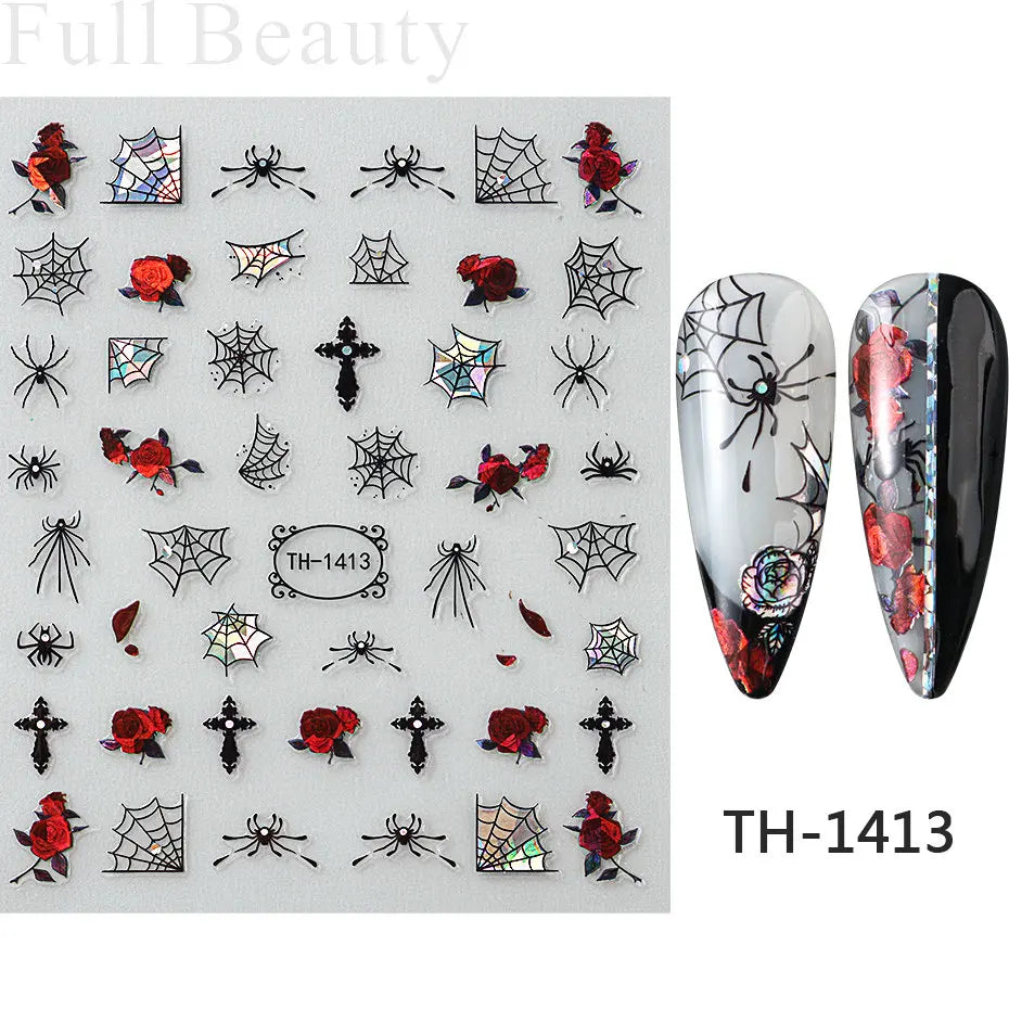 3D Cartoon Halloween Design Nail Stickers Fall Nail Art
