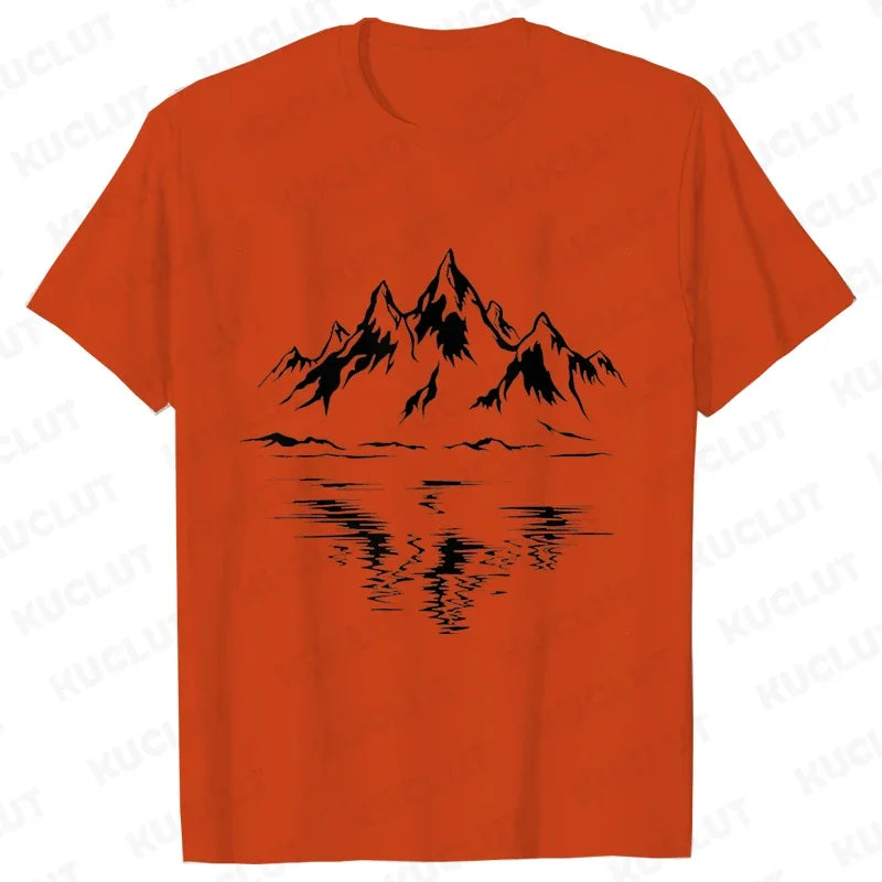 Mountain Print Men's T-shirt Summer Outdoor Comfortable Breathable Short-sleeved Top Outdoor Lovers Oversized Men T-shirt