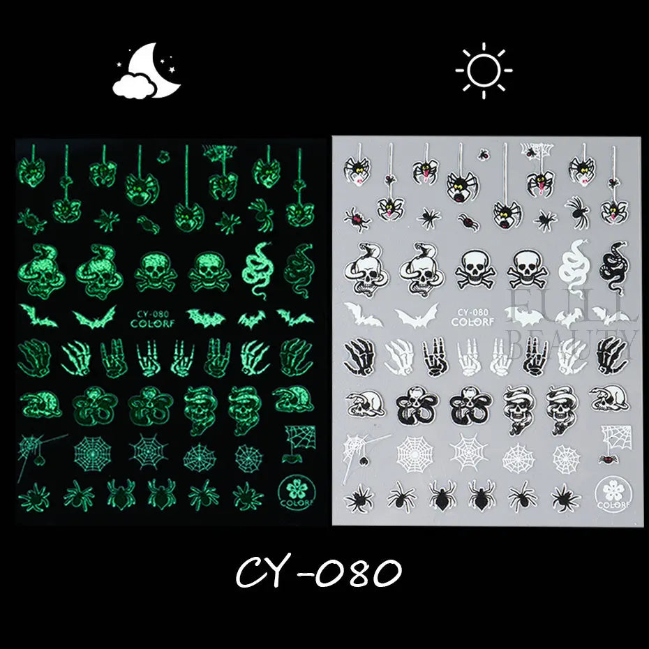 3D Cartoon Halloween Design Nail Stickers Fall Nail Art