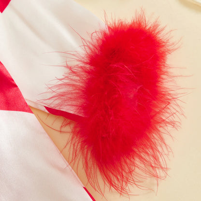 Baby Girl Romper Long Sleeve Lapel Collar Heart Print Jumpsuit Pajamas