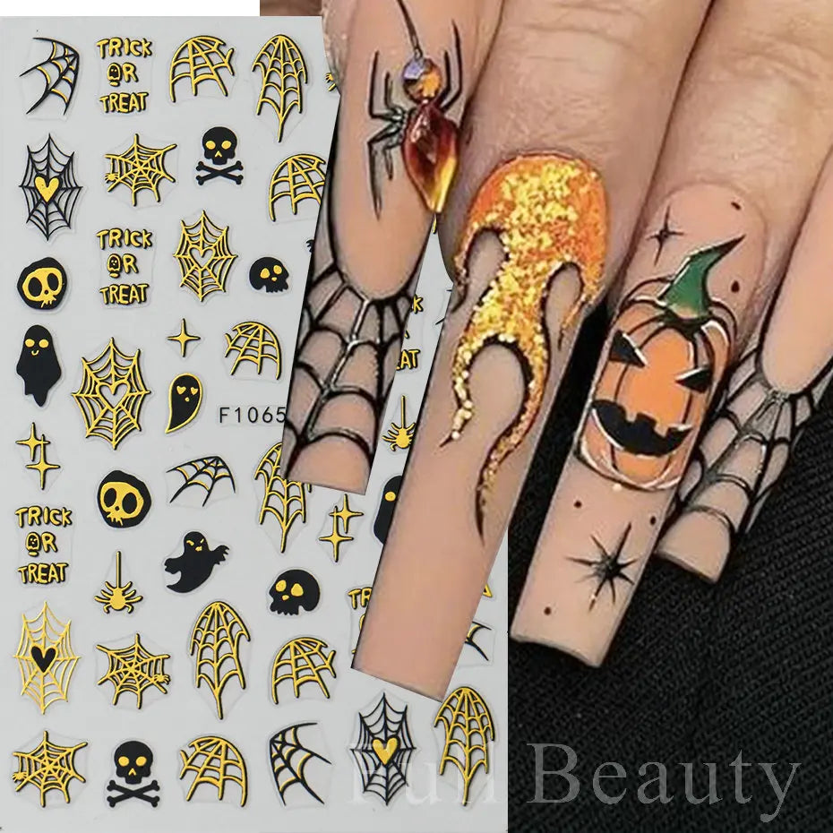 3D Cartoon Halloween Design Nail Stickers Fall Nail Art