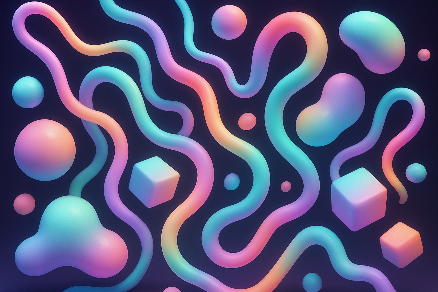 squiggly 3D lines and shapes in neon pastel colors